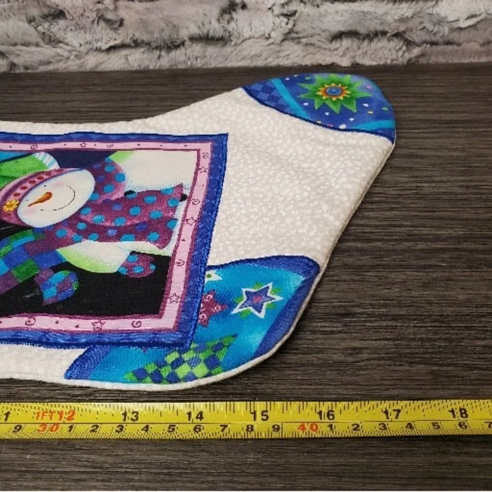 Joy Snowman Family Winter Snowflake Christmas 17 Inch Stocking Green Blue Purple